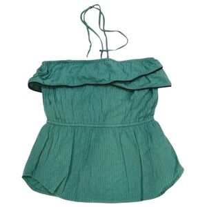 Strapless Halter Top Textured Cotton Blend Teal Green Size L Minor Flaw